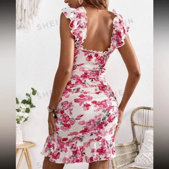 SHEIN Maternity Elegant Vacation Floral Print Tie-Bow Dress NWOT - Picture 2 of 5